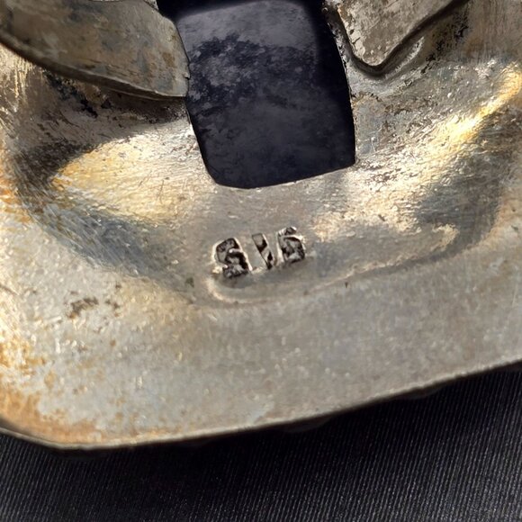 Etruscan Revival Ring Dichroic Glass Cabochon VTG Silver-Plt Size 7.5 Jewelry - Picture 5 of 13